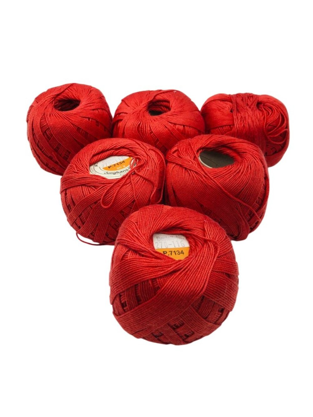 Junghans-Wolle German Yarn Mercerized Cotton 6 Skeins Balls  50 Grams Red